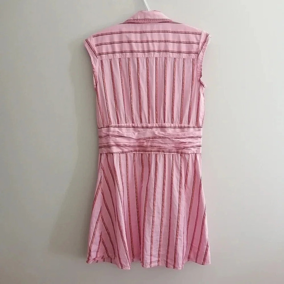 Derek Lam 10 Crosby Pink Striped Fit and Flare Shirt Dress Gathered Waist 6 - Picture 4 of 15